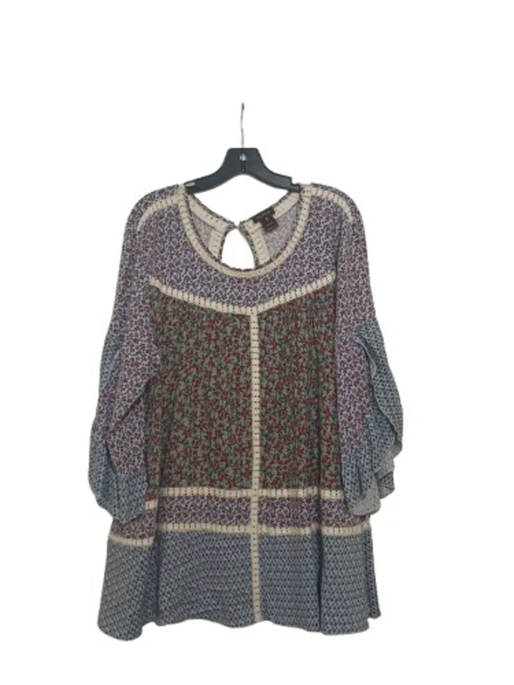 Boho Floral Patchwork Print Cottage Fairy Blouse 1X Festival Romantic - Picture 8 of 12